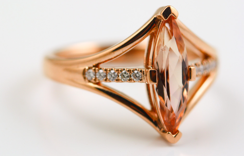 18K ROSE GOLD IMPERIAL TOPAZ AND DIAMOND RING
