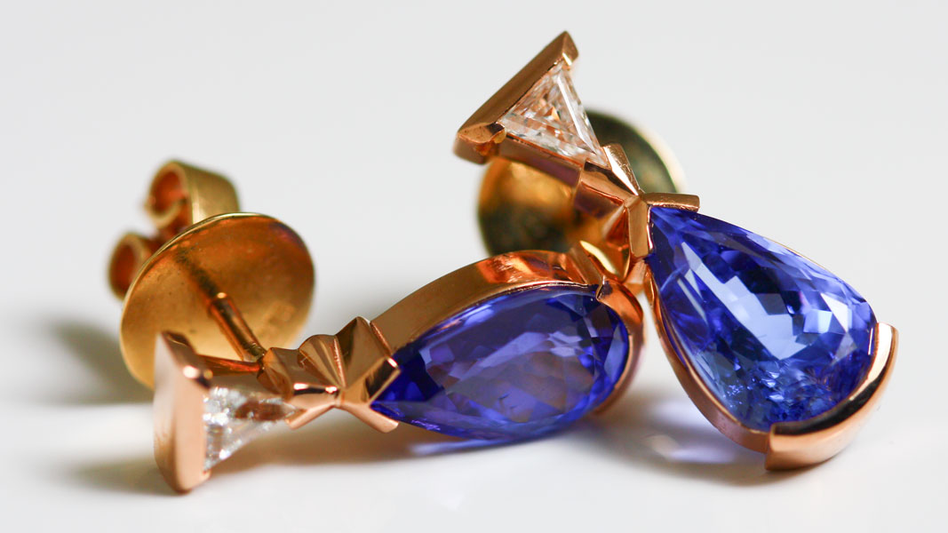 18k Rose Gold Tanzanite and Diamond Earrings