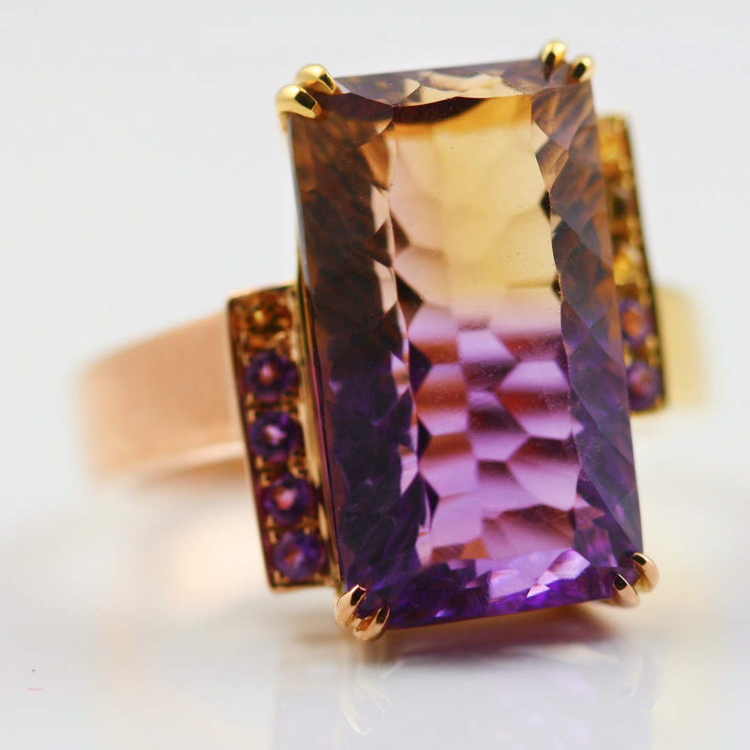 18K ROSE AND YELLOW GOLD, AMETRINE, CITRINE AND AMETHYST RING